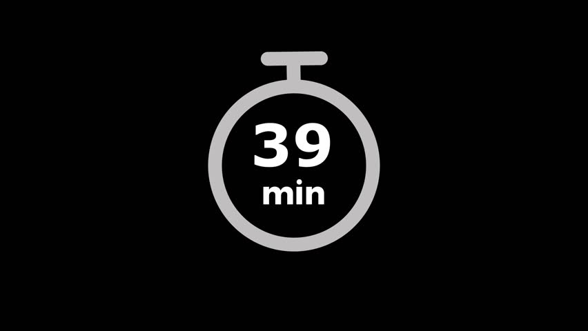 39-Minutes Countdown Timer Animation. Flat Stopwatch Icon on Transparent Background 4K video.