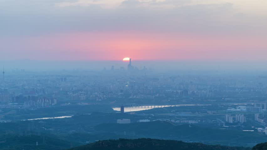Beijing, China - 7th September 2025 - Overlooking Beijing cityscape at sunrise from Western hills