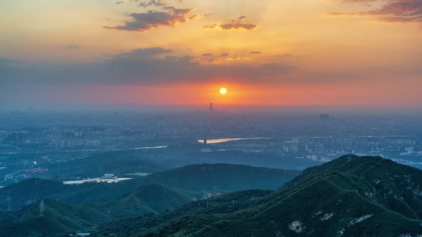 Beijing, China - 7th September 2025 - Overlooking Beijing cityscape at sunrise from Western hills