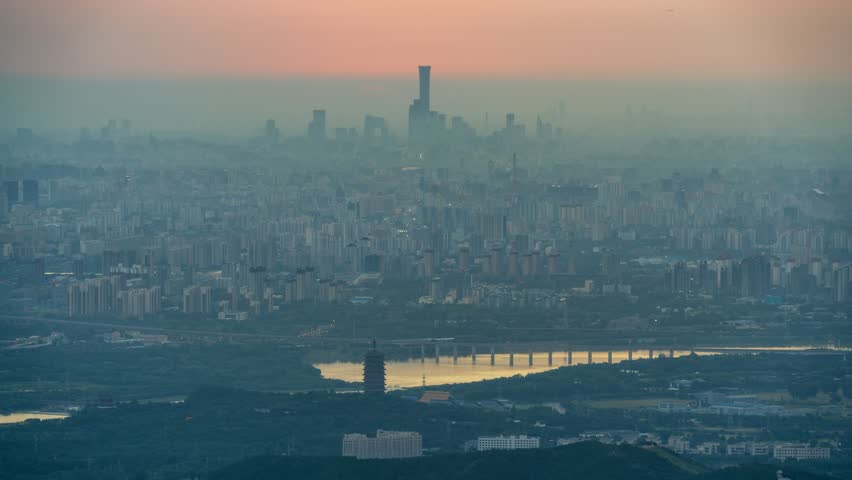 Beijing, China - 7th September 2025 - Overlooking Beijing cityscape at sunrise from Western hills