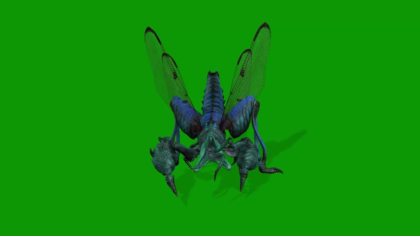 3D Creepy Bug Monster Die Scene on Green Screen Background