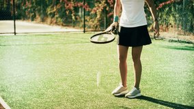 Tennis Player Holding Racket On Green Court. Fitness Healthy Sport Routine. Competitive Game Outdoor Training Session Representing Fitness Motivation. Tennis Sportswear. Court Surface Tennis Playing. - Powered by Shutterstock - Get 15% off with code: PIKWIZARD15