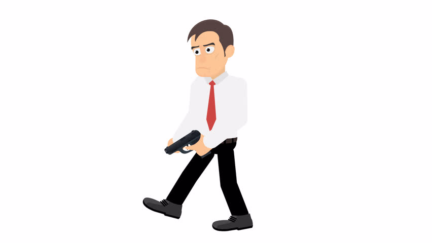 Man with a gun. Animation of a businessman with a gun in his hand, alpha channel. Cartoon