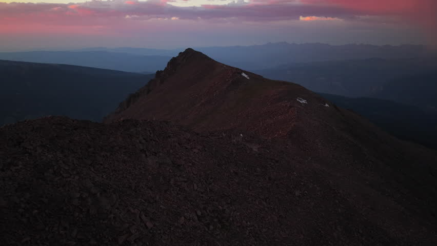 Notch Mountain Shelter Halo Ridge landscapeMount of the Holy Cross wilderness aerial drone Colorado summer golden hour rain clouds sunset clouds Rocky Mountains Sawatch Range forward motion