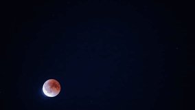Blood moon during lunar eclipse in dark sky, rare astronomical event with red glow on Earth's natural satellite. - Powered by Shutterstock - Get 15% off with code: PIKWIZARD15