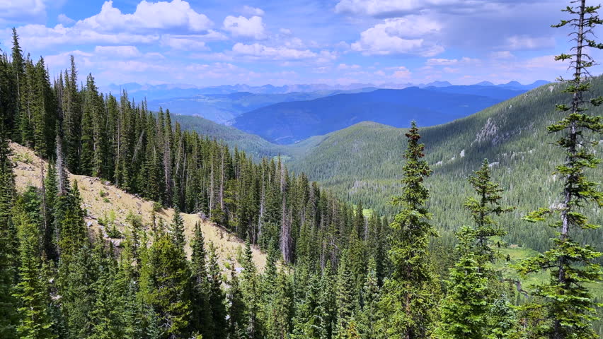Falls creek trail Notch Mountain Minturn Redcliff Vail Gore Range Notch Mountain summer blue sky clouds Colorado White River National Forest Mount of the Holy Cross Wilderness Rocky Mountains pan left
