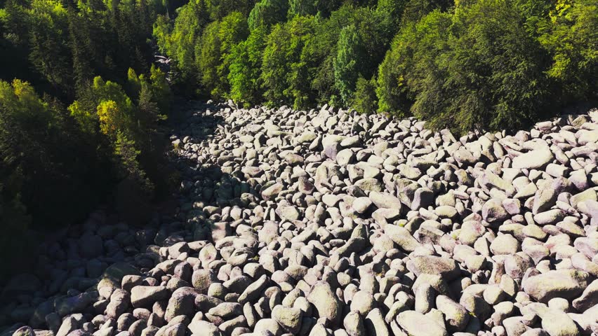 Cinematic aerial 4K drone footage of Rock River in Bulgaria, capturing the natural river landscape with rocky terrain, scenic Balkan views, and flowing water.