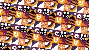 Halloween Animated Pattern with Skulls, Cats, Bats, and Spiderwebs on Orange-Purple Background - Powered by Shutterstock - Get 15% off with code: PIKWIZARD15