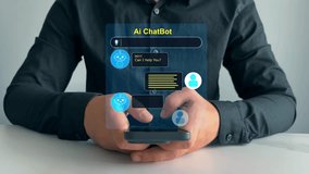 Customer person using chat service to get support.Online support Chatbot conversation. Virtual assistant, artificial intelligence software automation technology. Bot Chat with AI Assistant. - Powered by Shutterstock - Get 15% off with code: PIKWIZARD15