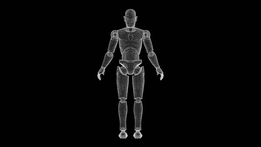 Futuristic Wireframe Robot Design on Dark Background Showcasing Digital Elegance