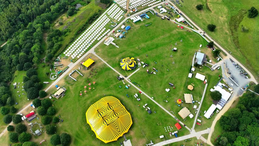 Aerial view of preparations for music festival in Waterford Ireland in summer