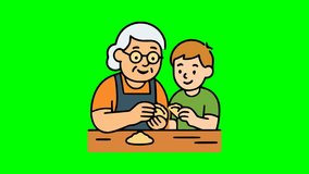 Grandmother and grandson making dough together family cooking activity icon animation - Powered by Shutterstock - Get 15% off with code: PIKWIZARD15