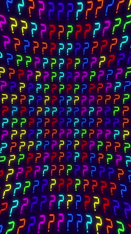 Colorful neon question marks pattern background. Bright, vibrant, and futuristic design perfect for quizzes, FAQs, curiosity, problem-solving, or creative digital projects. Full HD vertical loop.