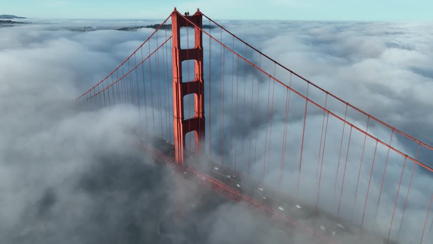Golden Gate Bridge Fog At San Francisco In California United States. Highrise Building Architecture. Tourism Travel. Golden Gate Bridge Fog At San Francisco In California United States.