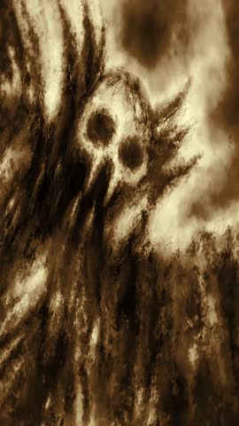 Welcome to hell! 2D animation in dark fantasy genre. Animated horror collection. Evil winged demon, scary ghost, vampire creepy face. Exciting images of spooky Halloween. Blur effects, camera shake.
