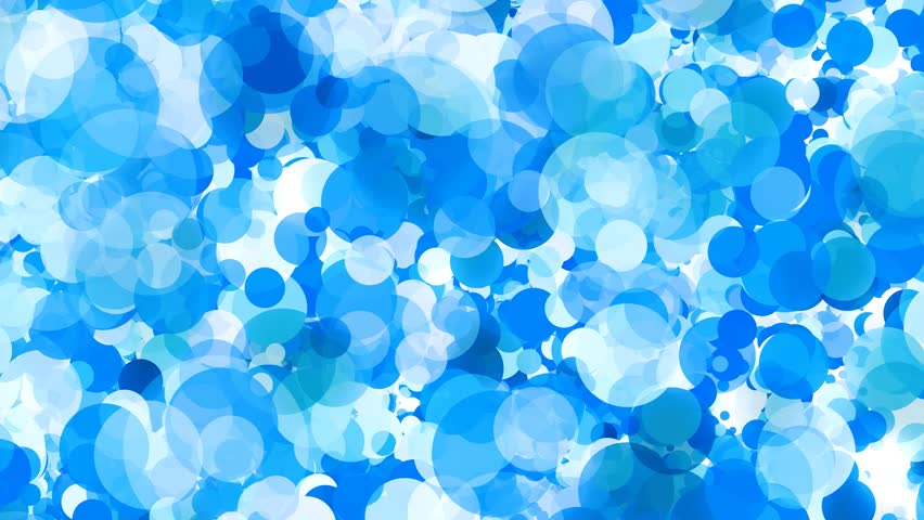 Animation Abstract Background for Business, Technology, Presentation, Promo, Commercial Use Flowing Water Drops and Snowflakes with Chaotic Moving Semi-Transparent Blue Circles and Particle Dots 4K