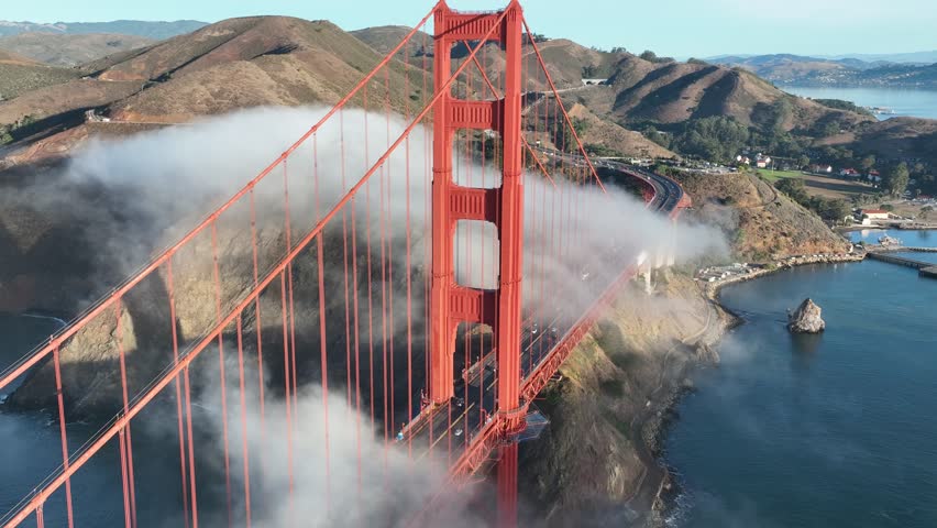 Golden Gate Bridge Fog At San Francisco In California United States. Highrise Building Architecture. Tourism Travel. Golden Gate Bridge Fog At San Francisco In California United States.