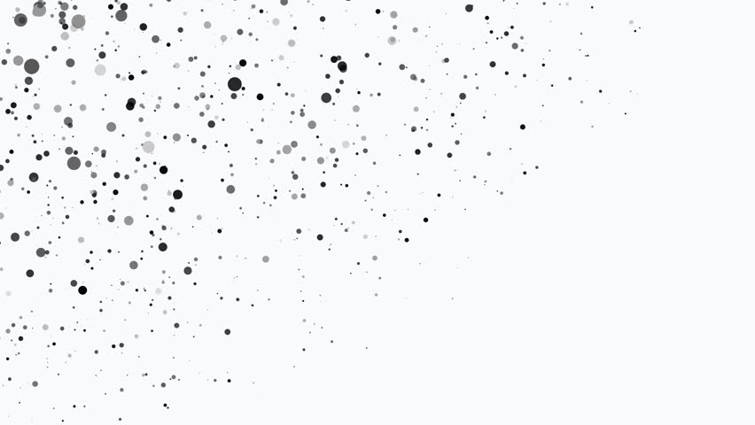 Monochrome Confetti Stream with Chaotic Halftone Circles and Particle Dots Moving Frame Animation 4K Abstract Background for Business, Tech, Presentation, Promo, Advertising, Commercial Use