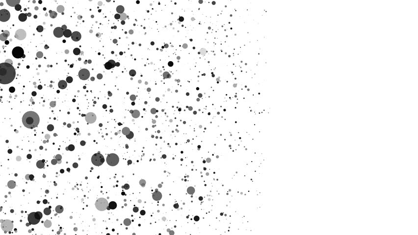 Monochrome Confetti Stream with Chaotic Halftone Circles and Particle Dots Frame Animation Alpha Channel QuickTime 4K Abstract Background for Business, Technology, Promo, Presentation, Commercial Use