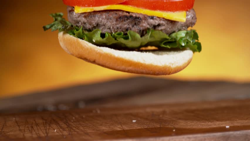 Slow motion hamburger and veggie commercial style short