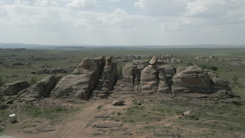 Bayanaul cliff. Drone aerial view