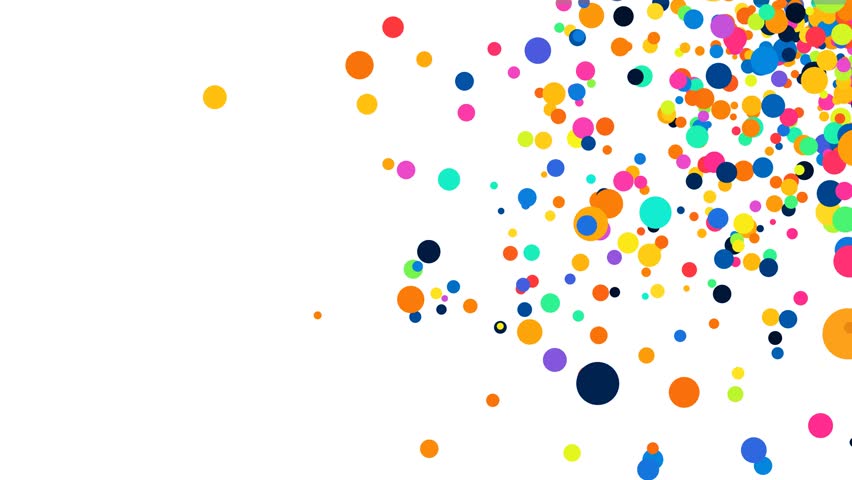 Colorful Confetti Particles on White Background Bright Festive Animation with Moving Dots and Circles Celebration Mood 4K Abstract Motion for Business Presentation Promo Sale Commercial Use