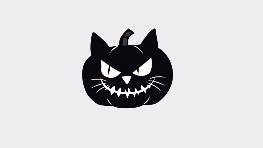 Spooky Pumpkin Cat Head Halloween Animated Sticker on transparent background