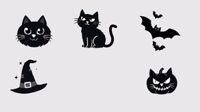 Halloween Black Cat, Pumpkin, Bat, Wizard Hat Animated Sticker Pack - Powered by Shutterstock - Get 15% off with code: PIKWIZARD15