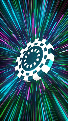 Green menthol casino chip rotating on abstract glowing background with neon light effects, seamless loop for gambling promos, poker intros and stylish motion graphics. 3D animation