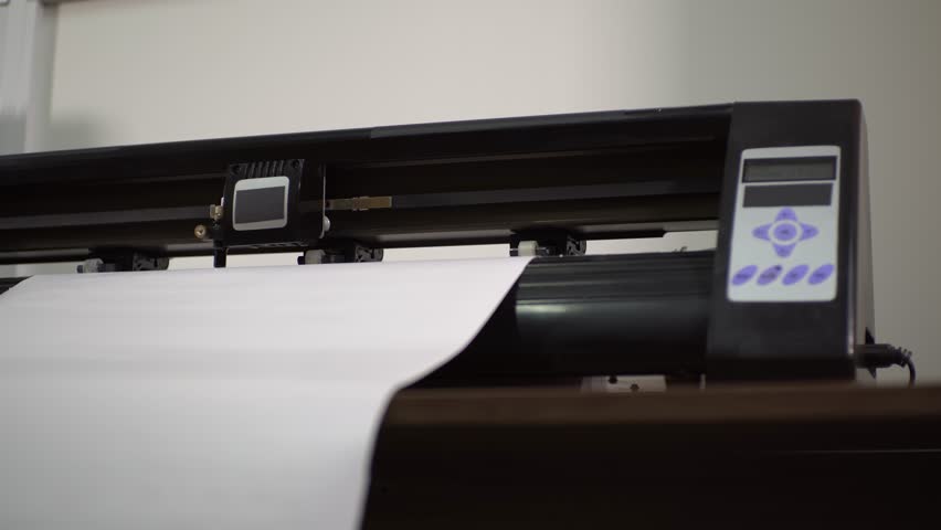 Plotter printing. Printing on vinyl. Cutting vinyl. High-quality shooting in 4K format.