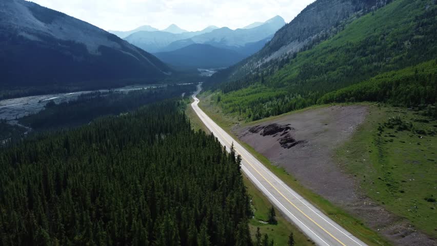 Drone footage of Route 66 in Kananaskis Public Land Use Zone
