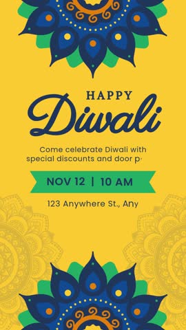 Yellow and Blue Modern Happy Diwali Sale Animated Instagram Story