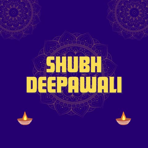 Yellow Purple Shubh Diwali Minimal Instagram Square Animated Post