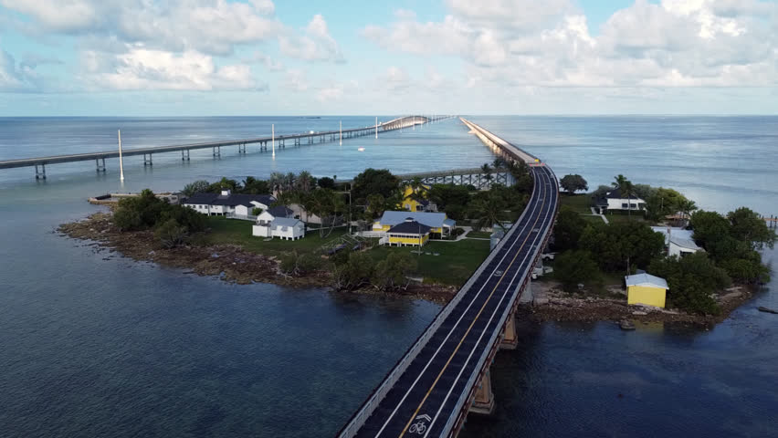 Old and new Seven mile bridge and Pigeon Key 2025 Florida Keys drone shots 