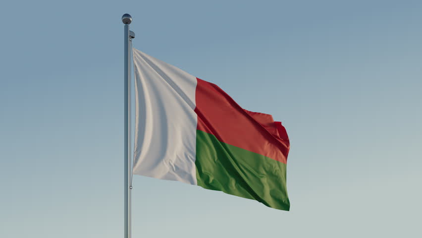Madagascar Antananarivo Flag seamless loop Cinematic Realistic Waving Blue Sky