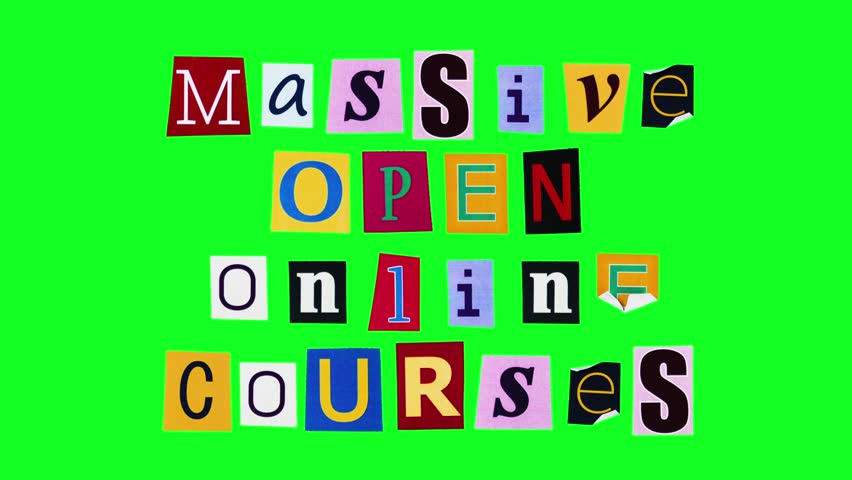 Massive open online courses text animation on green screen. Modern typography for educational content, online learning platforms and digital course promotions with clean chroma key removal