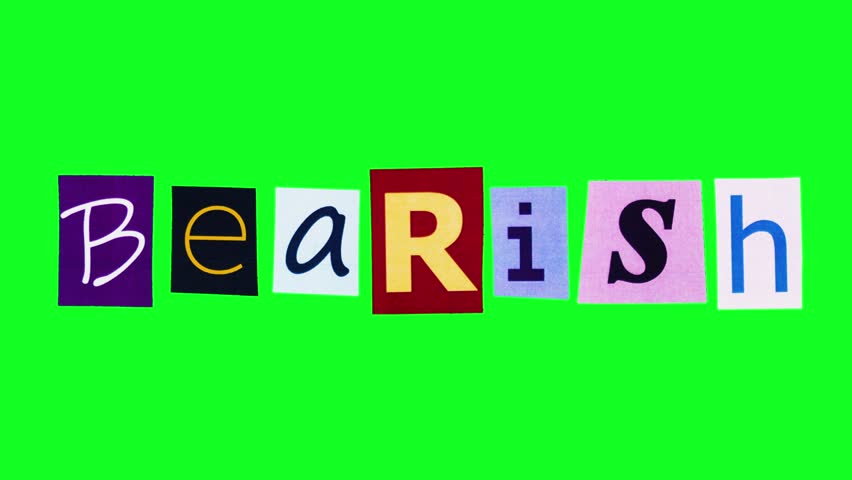 Bearish newspaper collage animation on green screen. Handcrafted stop motion letters for financial market videos, investment analysis content, and economic trend reports with chroma key removal
