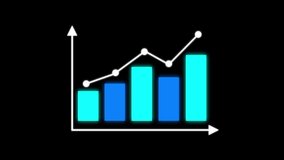 Animated bar graph with glowing blue and cyan bars on black background. Futuristic business chart, finance data, and technology concept for presentations and digital media. - Powered by Shutterstock - Get 15% off with code: PIKWIZARD15