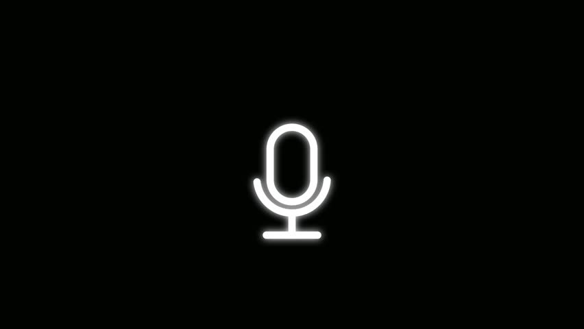 the recording and podcast mic microphone icon animation. voice recording and podcast mic microphone button icon animation. Audio microphone icon animation in black background