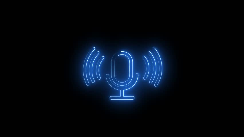 the recording and podcast mic microphone icon animation. voice recording and podcast mic microphone button icon animation. Audio microphone icon animation in black background