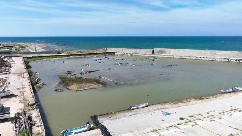 A port where the seabed rose due to the earthquake and tsunami in Ishikawa prefecture, Japan
