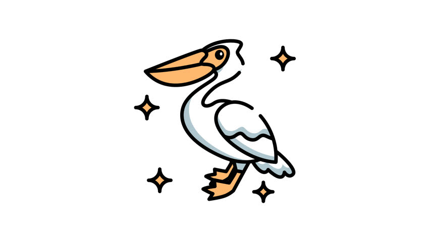animation of Pelican bird a majestic creature is gracefully surrounded by shimmering sparkles in a dreamy scene.