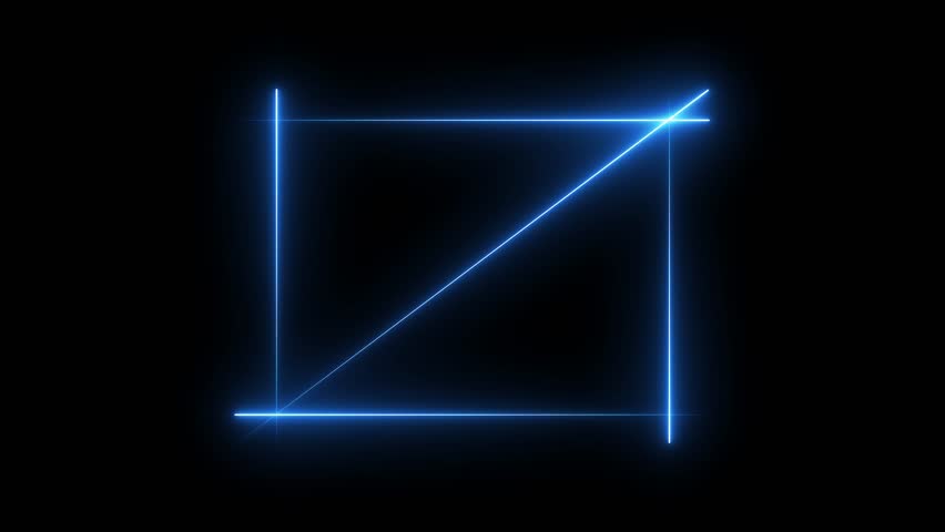 Neon rectangle hologram frame border viewfinder lights Lasers Geometric glow outline shape or laser glowing lines line animation. Abstract background space backdrop Electric fluorescent.