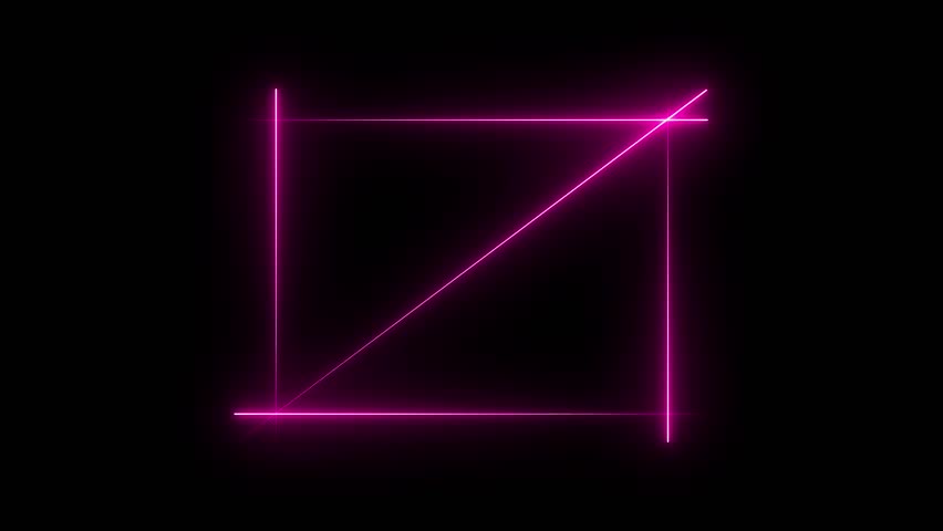 Neon rectangle hologram frame border viewfinder lights Lasers Geometric glow outline shape or laser glowing lines line animation. Abstract background space backdrop Electric fluorescent.