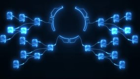 Futuristic neon network nodes connect to a central S T O P command glowing blue on dark background abstract technology concept - Powered by Shutterstock - Get 15% off with code: PIKWIZARD15