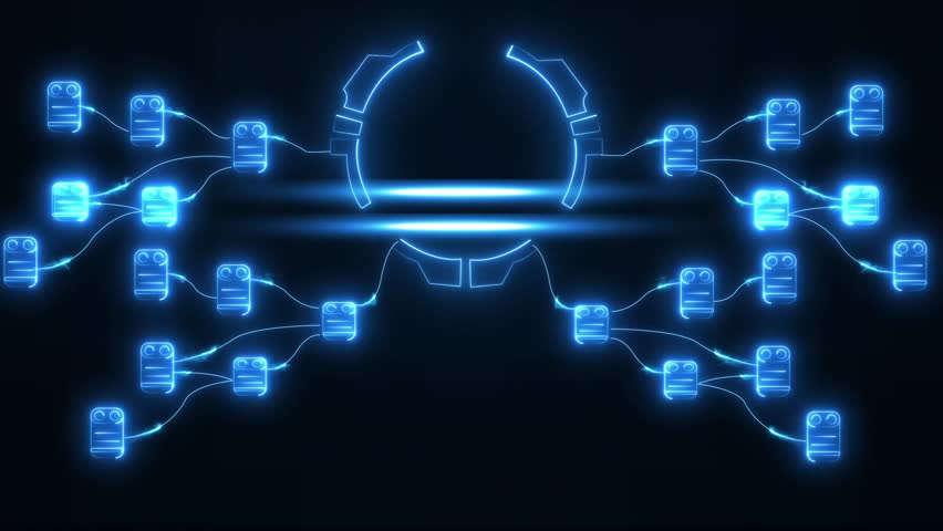 A I Solutions Network Futuristic Digital Data Flow Connection Abstract Technology Concept Glowing Blue Neon Lines Connecting Nodes