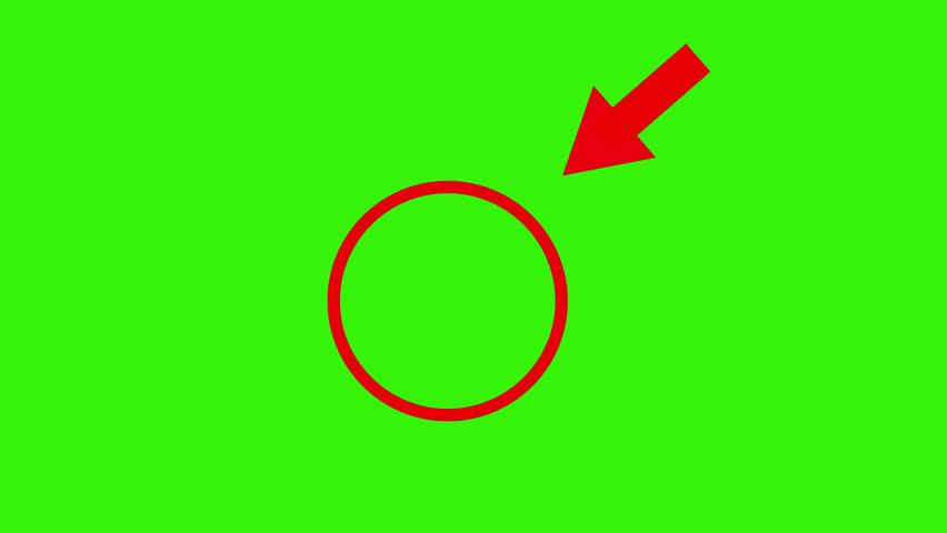 Red circle highlight with arrow animation on green background, circle highlighter animated with alpha channel.	
