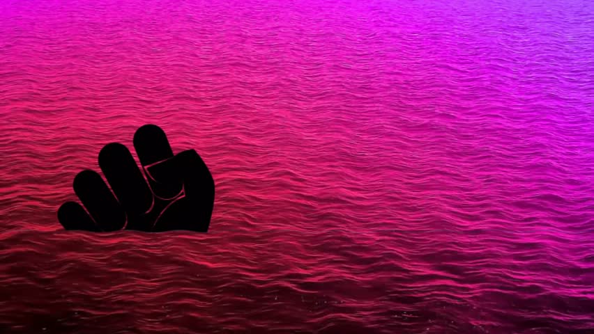 Seamless fists raised up and down in the wavy black red ocean with copy space, animation ready for quotes, education or business video element.