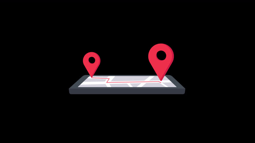 Phone with Navigation Map and Location Pins. GPS Tracking Concept Animation Video - Transparent
