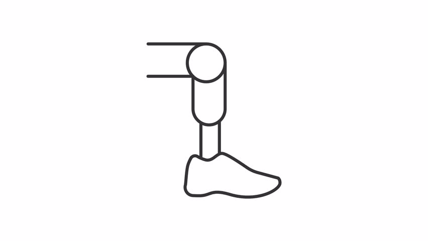Animated lower limb prosthesis line icon. Artificial leg device animation. Helping people with amputation. Disability support. Outline element on white background. HD video with alpha channel